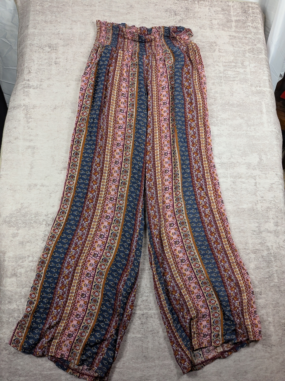 Three Dots Pink & Navy Boho-Striped Wide Leg Pants